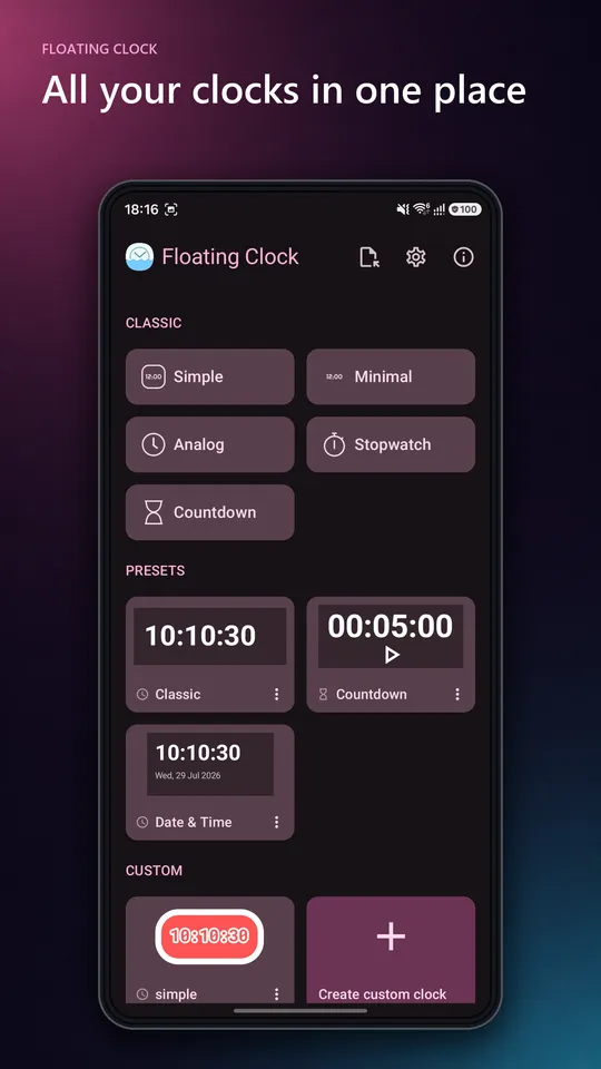 Floating Clock screen 1